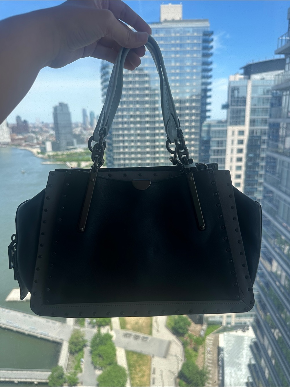 Coach Black Stud-Trim Satchel Handbag